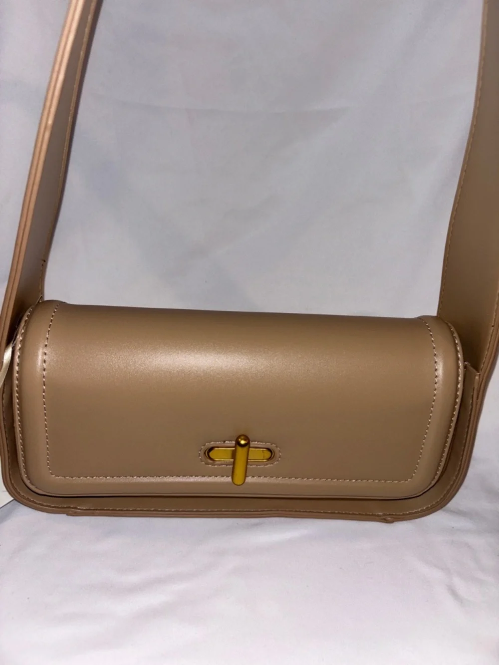 Rachel Zoe Beige-Tan Shoulder Bag with Gold Turn-Lock - Picture 3 of 5
